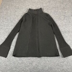 Katherine Barclay Sweater Womens Medium Black Full Zip Ribbed Wool Blend‎ Jacket